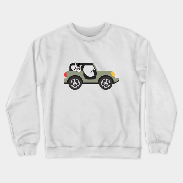 Dog peeking out of the car Crewneck Sweatshirt by PARABDI